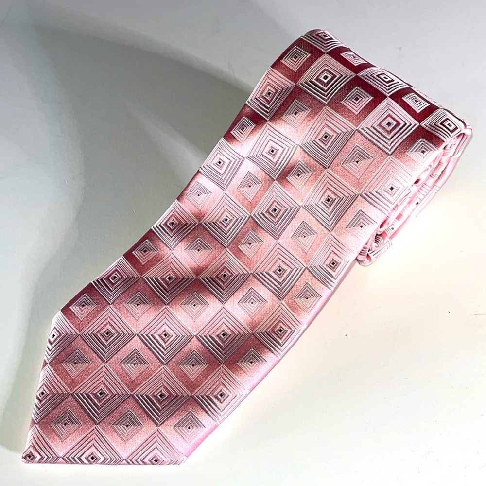 DONALD TRUMP Mens Silk Pink Geometric Pattern Formal 58" Length
